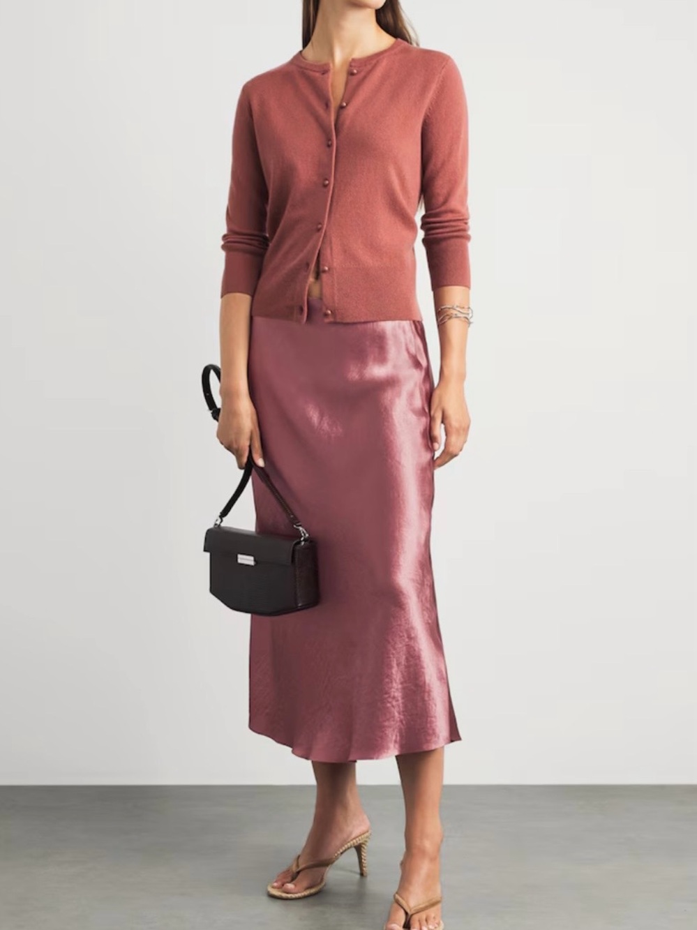 Vince Satin Midi Slip Skirt in Dusty Rose size S